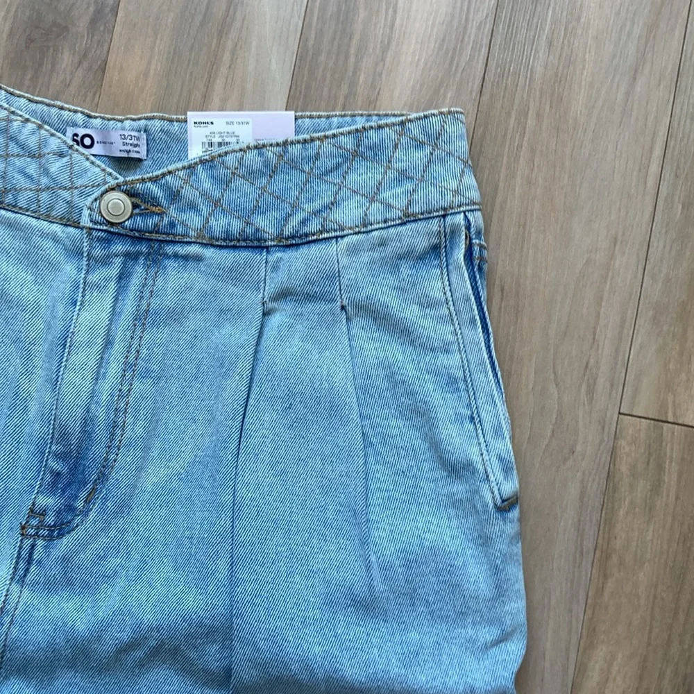 So Super high rise straight woven denim jean pant quilted design waistband 13/31 - Picture 10 of 16